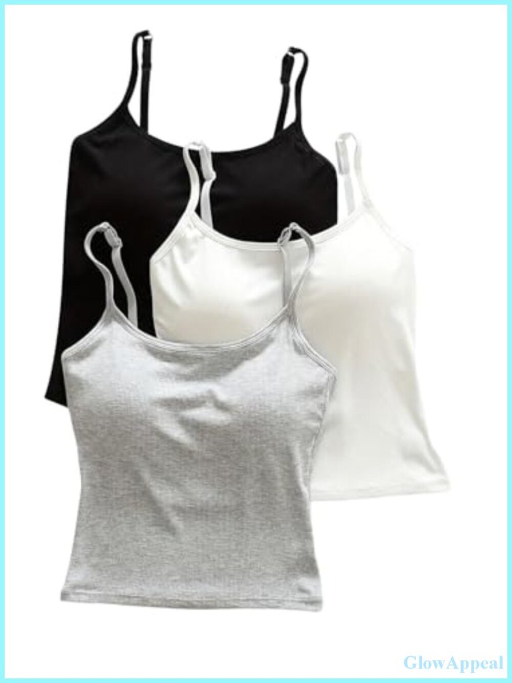 WDIRARA 3 Pack Cami Crop Top Built in Bra Spaghetti Strap Tank Tops